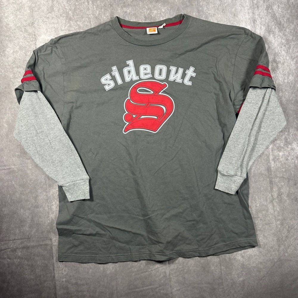 Vintage Sideout Men's XL Double Layer Long Sleeve Shirt Gray Red Thermal Graphic
